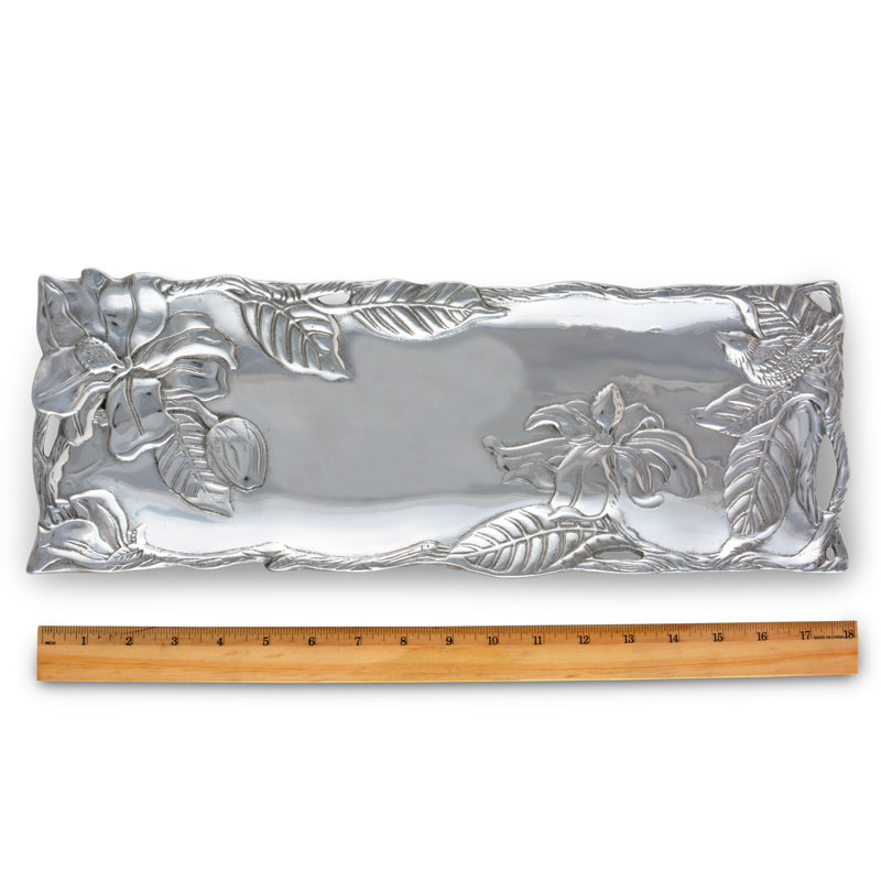 Handcrafted Aluminum Magnolia Blossom Rectangular Serving Tray