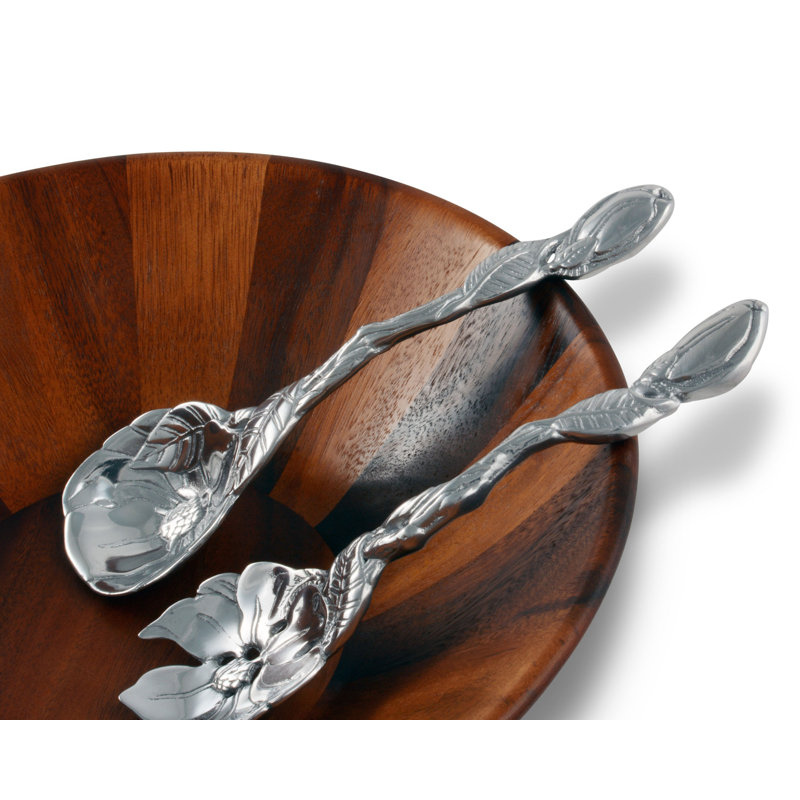 Elegant Silver Aluminum Magnolia Flower Salad Serving Set