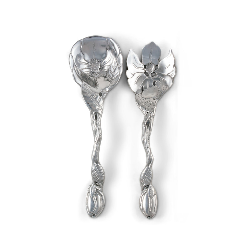 Elegant Silver Aluminum Magnolia Flower Salad Serving Set