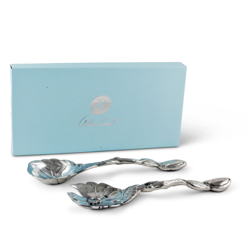 Elegant Silver Aluminum Magnolia Flower Salad Serving Set