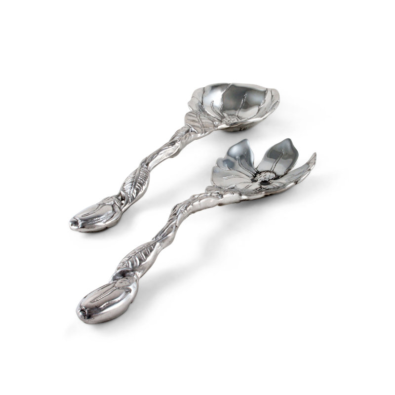 Elegant Silver Aluminum Magnolia Flower Salad Serving Set