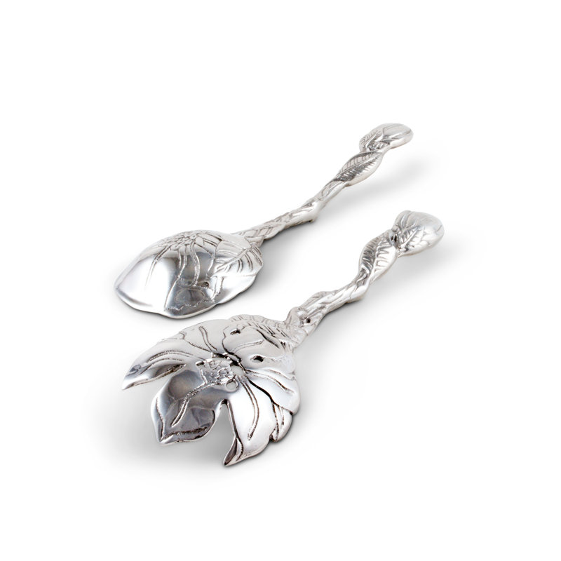 Elegant Silver Aluminum Magnolia Flower Salad Serving Set