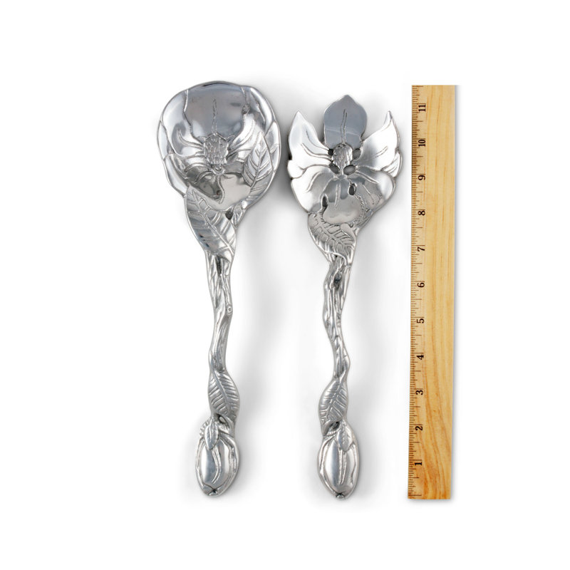 Elegant Silver Aluminum Magnolia Flower Salad Serving Set
