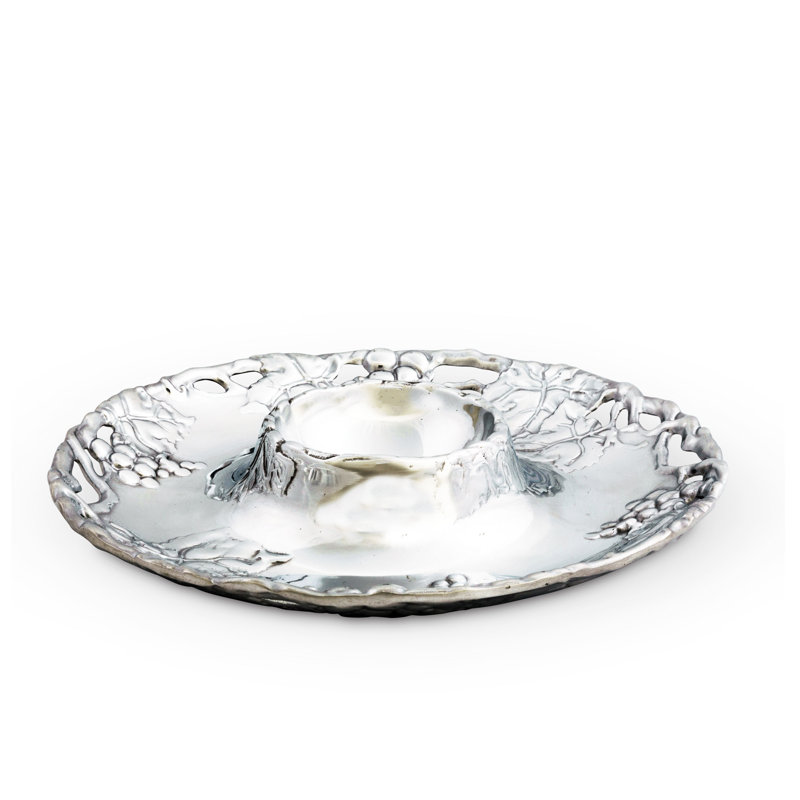 Handmade Aluminum Grape Design Round Chip and Dip Platter