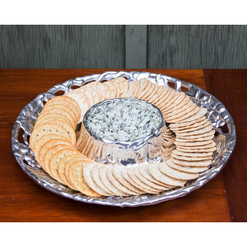 Handmade Aluminum Grape Design Round Chip and Dip Platter