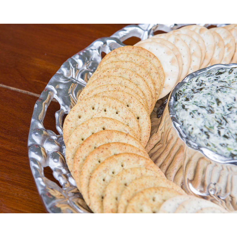 Handmade Aluminum Grape Design Round Chip and Dip Platter