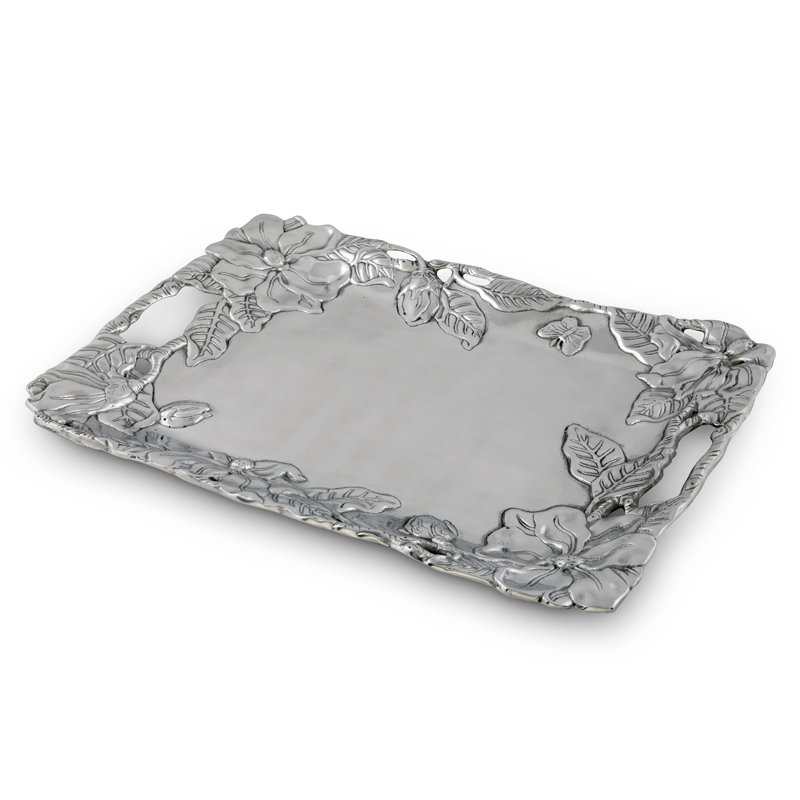Elegant Aluminum Magnolia Design Serving Tray