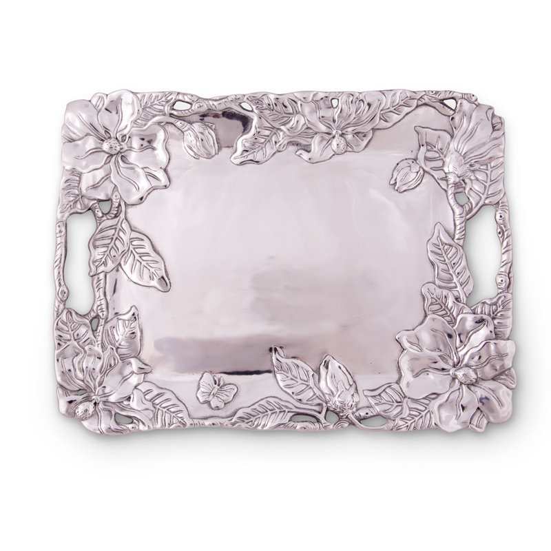Elegant Aluminum Magnolia Design Serving Tray