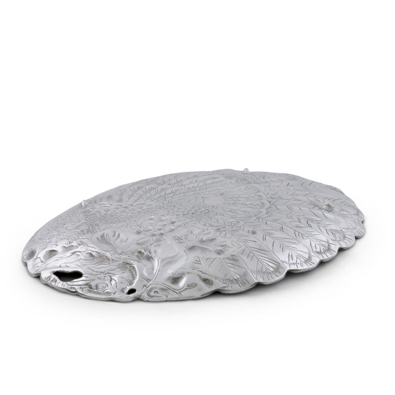 Elegant Silver Aluminum Oval Serving Platter with Turkey Design