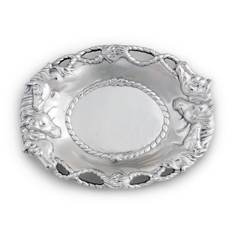 Handcrafted Aluminum Equestrian Horse Oval Tray with Rope Detail