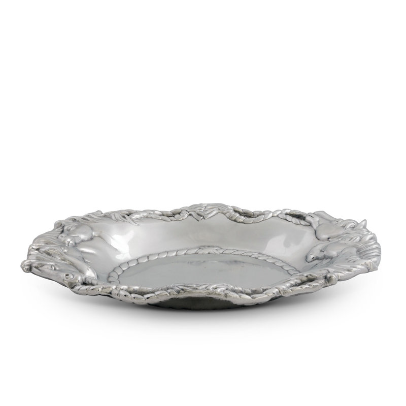 Handcrafted Aluminum Equestrian Horse Oval Tray with Rope Detail