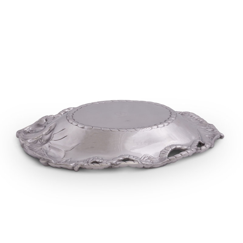 Handcrafted Aluminum Equestrian Horse Oval Tray with Rope Detail