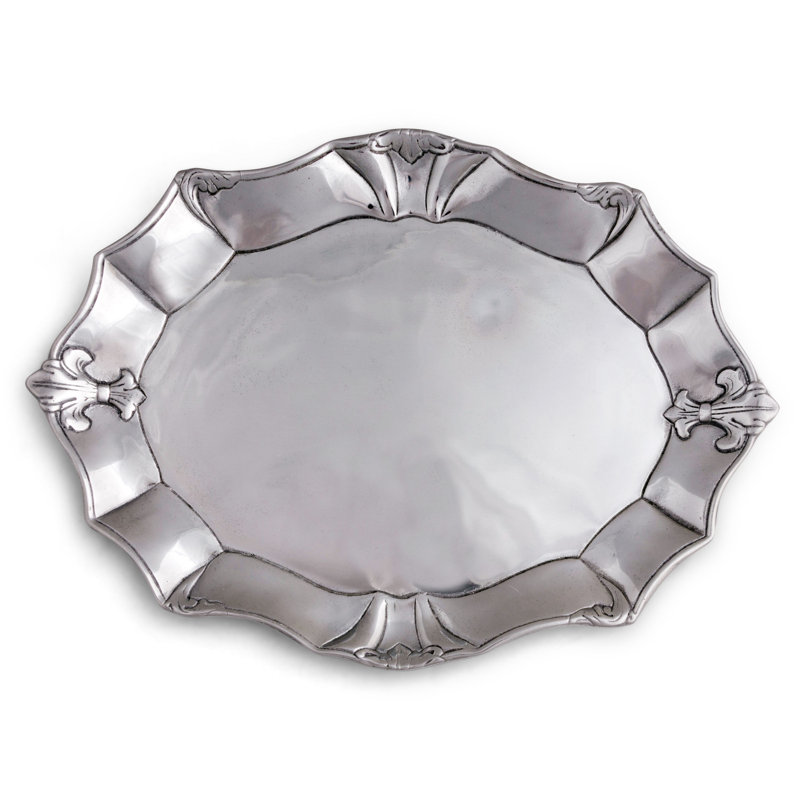 Elegant Aluminum Oval Serving Platter with Fleur-De-Lis Design