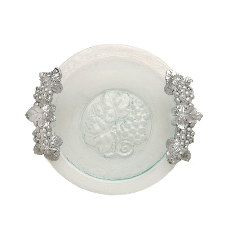 Round Glass Salad Bowl with Aluminum Grape Handles