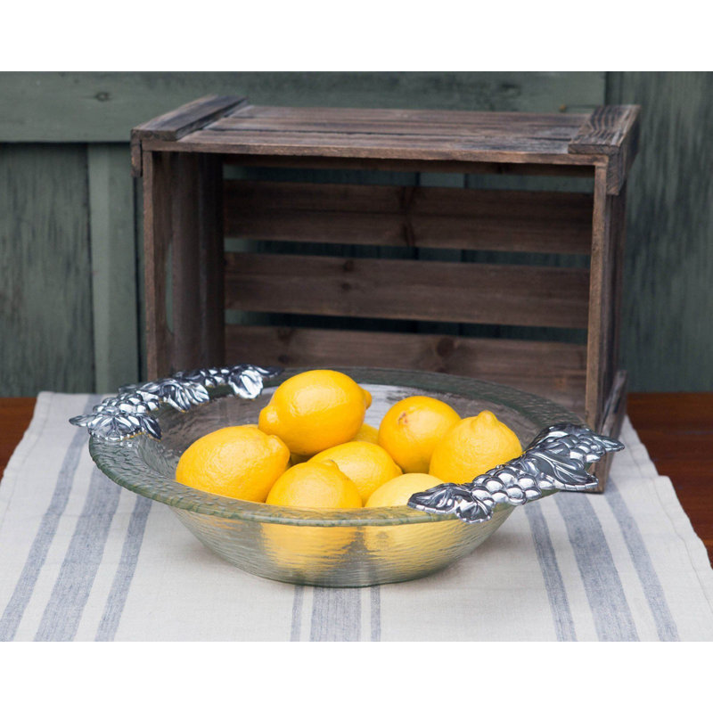 Round Glass Salad Bowl with Aluminum Grape Handles