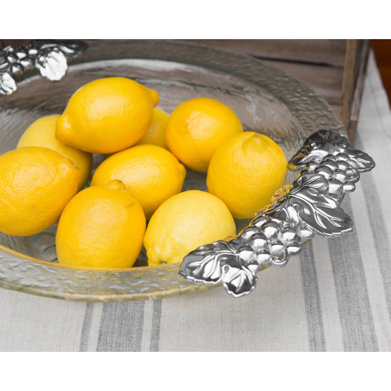 Round Glass Salad Bowl with Aluminum Grape Handles