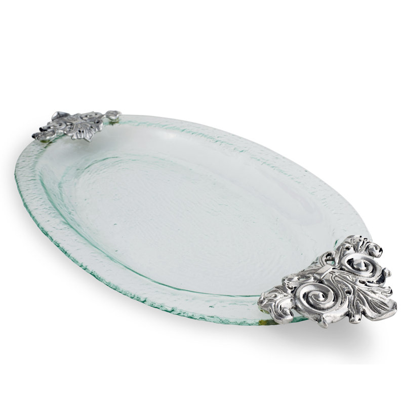 Elegant Oval Clear Glass Platter with Silver Handles