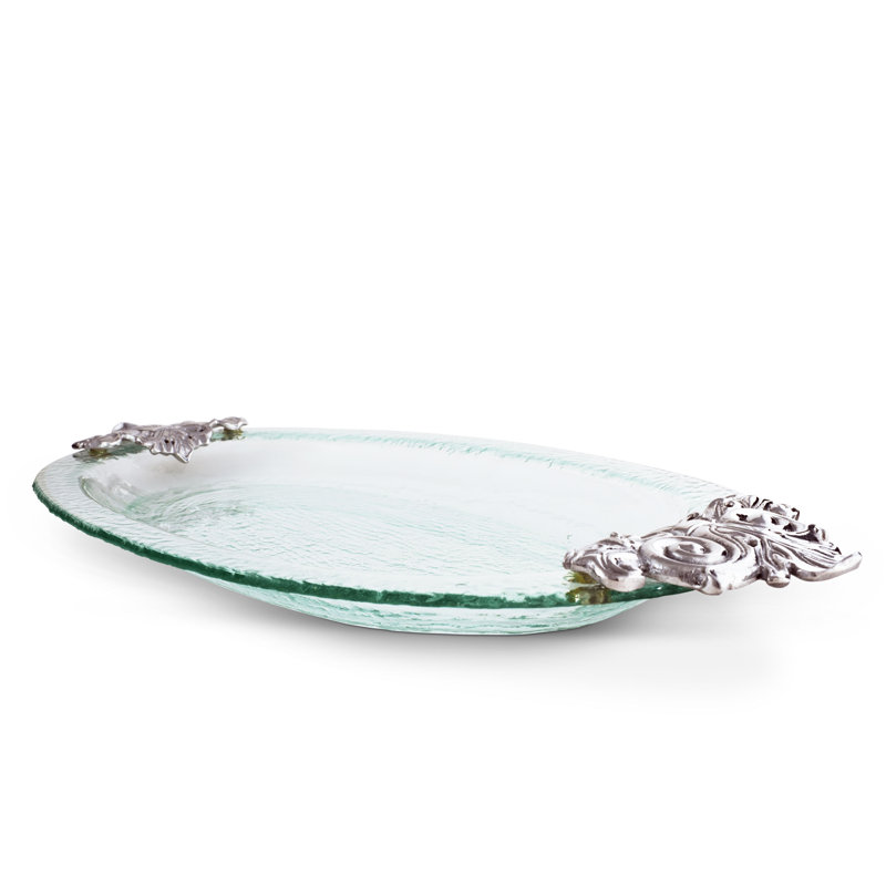 Elegant Oval Clear Glass Platter with Silver Handles
