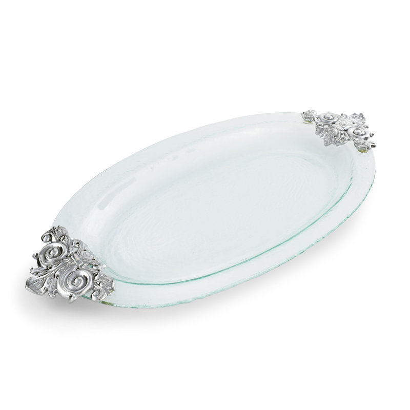 Elegant Oval Clear Glass Platter with Silver Handles