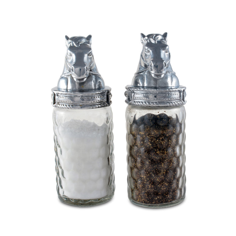 Equestrian Horse Metal and Glass Salt and Pepper Shakers
