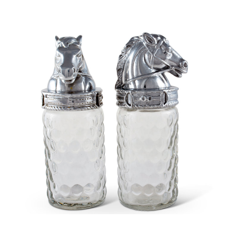 Equestrian Horse Metal and Glass Salt and Pepper Shakers