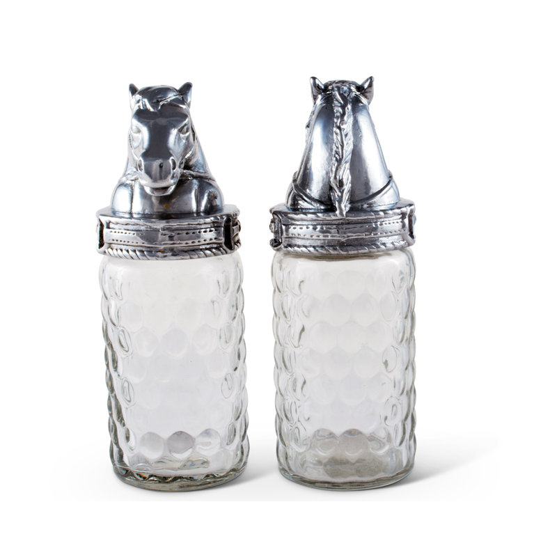 Equestrian Horse Metal and Glass Salt and Pepper Shakers