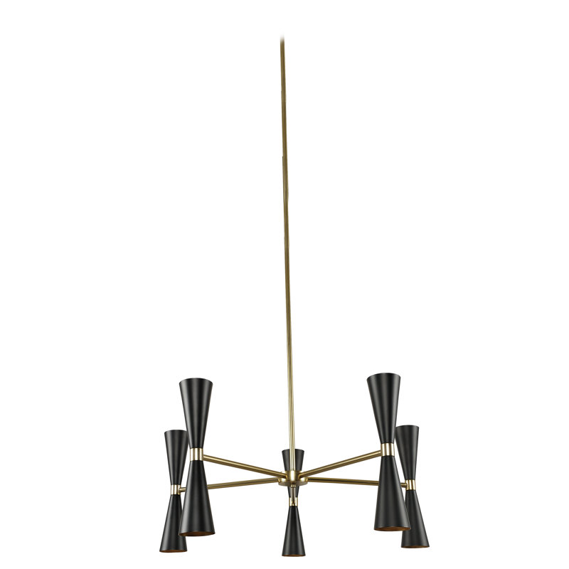 Black and Vintage Brass 28" Mid-Century Modern Chandelier
