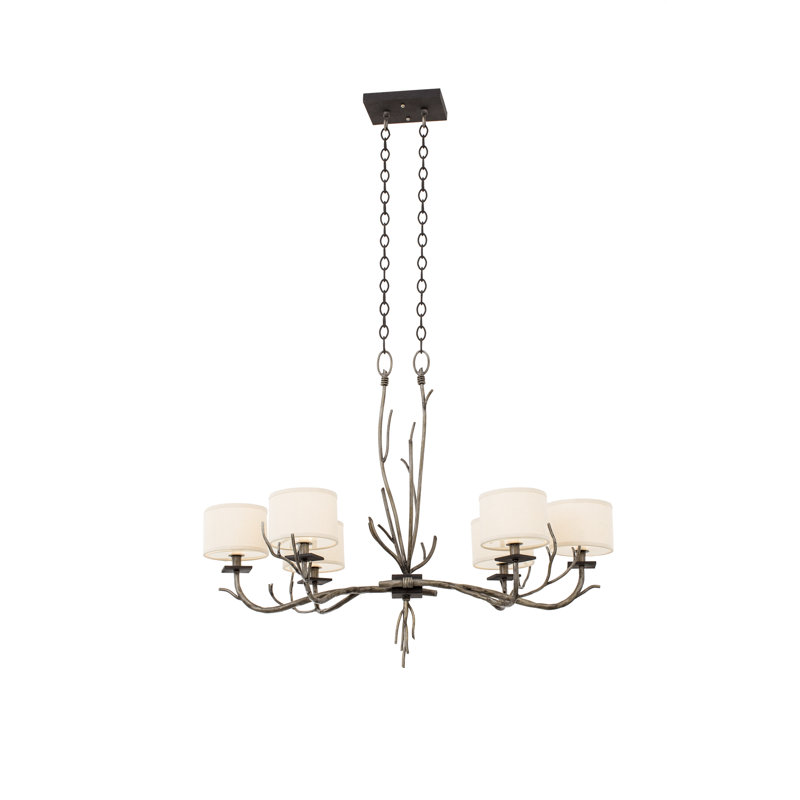 Bronze Jewel Tone 6-Light Iron Chandelier with Fabric Shades