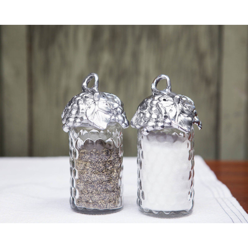 Grape Pattern Aluminum and Glass Salt and Pepper Shaker Set