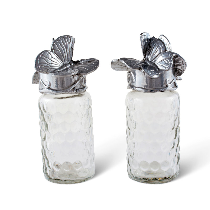 Butterfly Design Hand-Crafted Glass Salt and Pepper Set