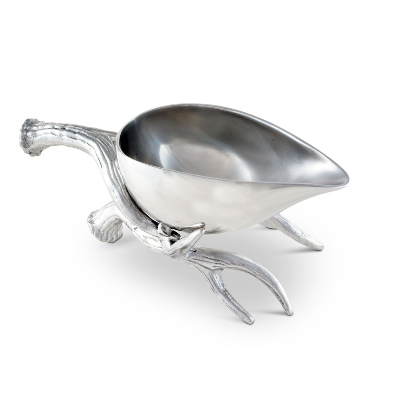 Rustic Aluminum Antler Gravy Boat with Stand