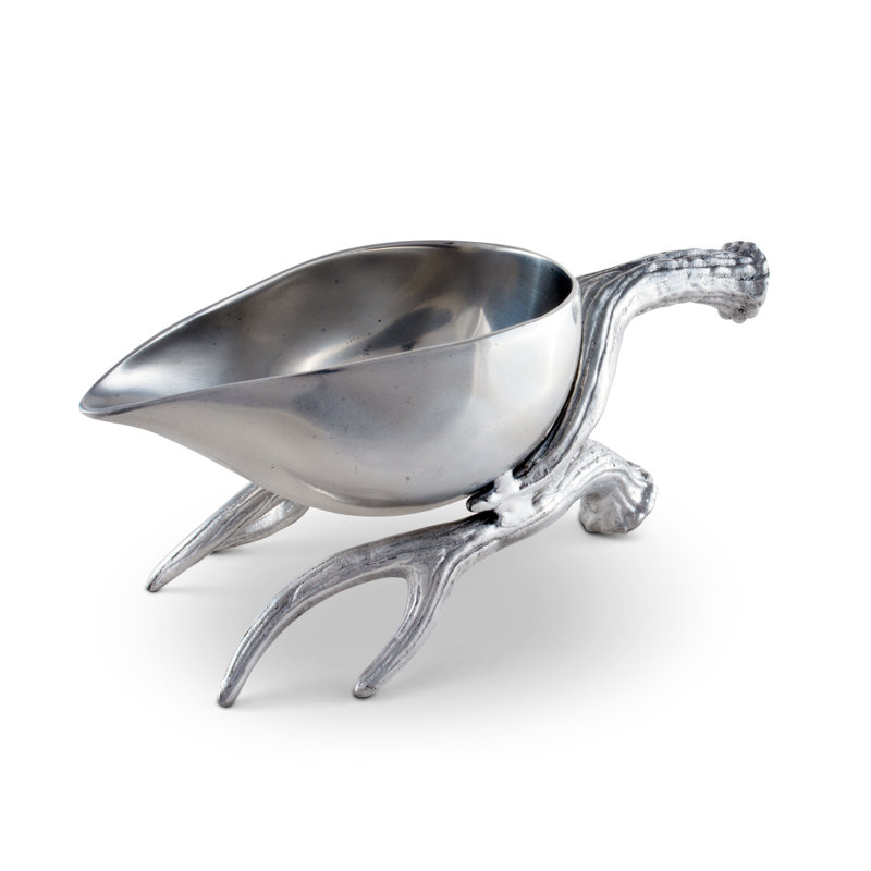 Rustic Aluminum Antler Gravy Boat with Stand