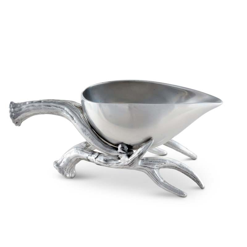 Rustic Aluminum Antler Gravy Boat with Stand