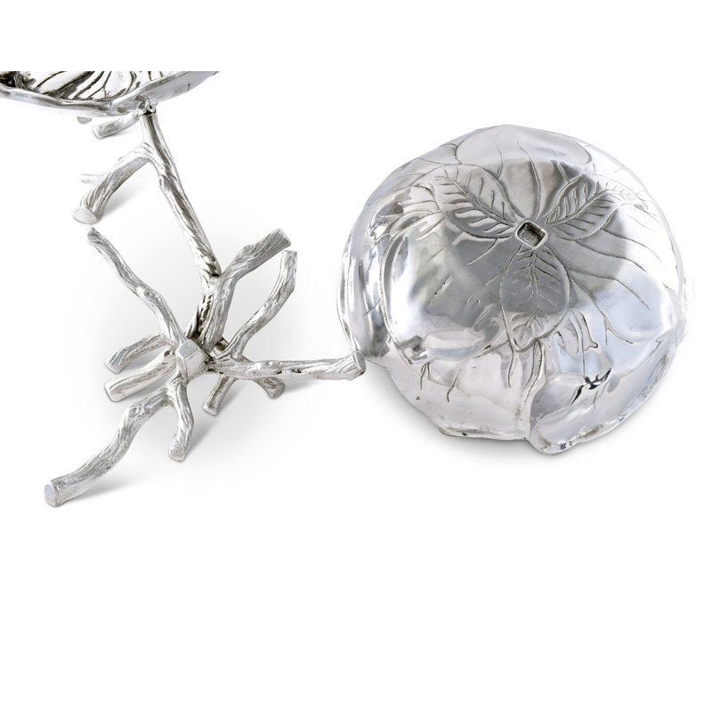 Magnolia Patterned Aluminum Serving Bowl with Branch Design