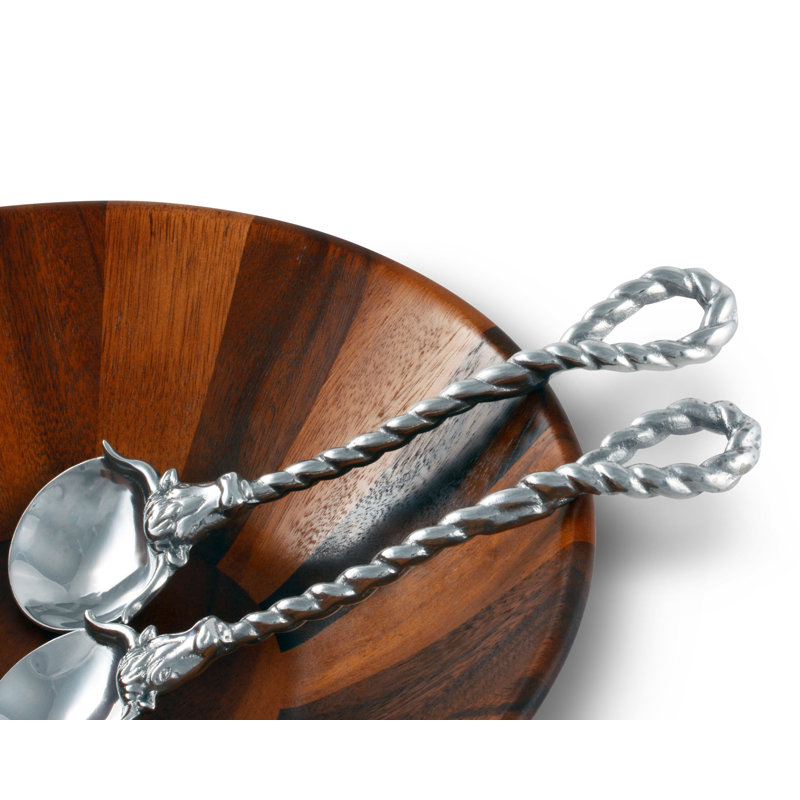 Silver Aluminum Longhorn Western Salad Serving Set