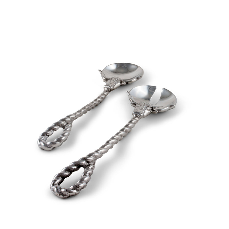 Silver Aluminum Longhorn Western Salad Serving Set