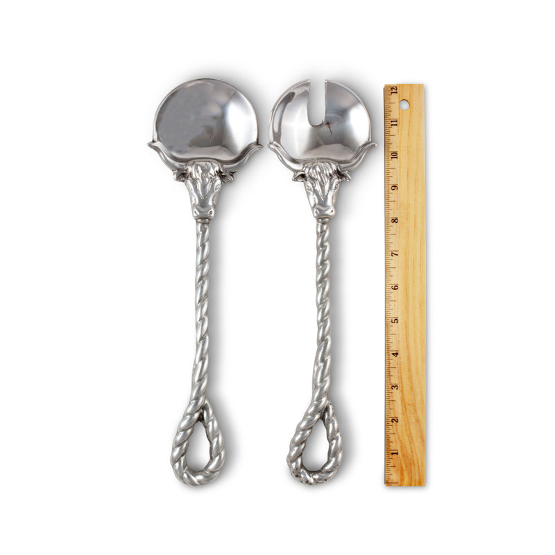 Silver Aluminum Longhorn Western Salad Serving Set