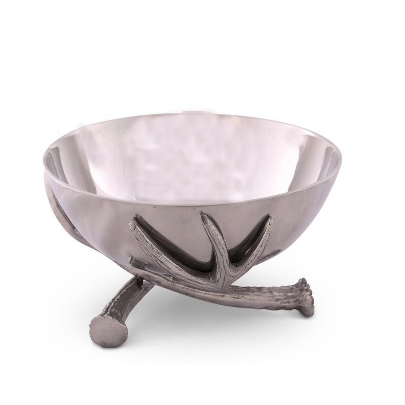 Rustic Aluminum Antler Pedestal Serving Bowl, 10.5" Diameter