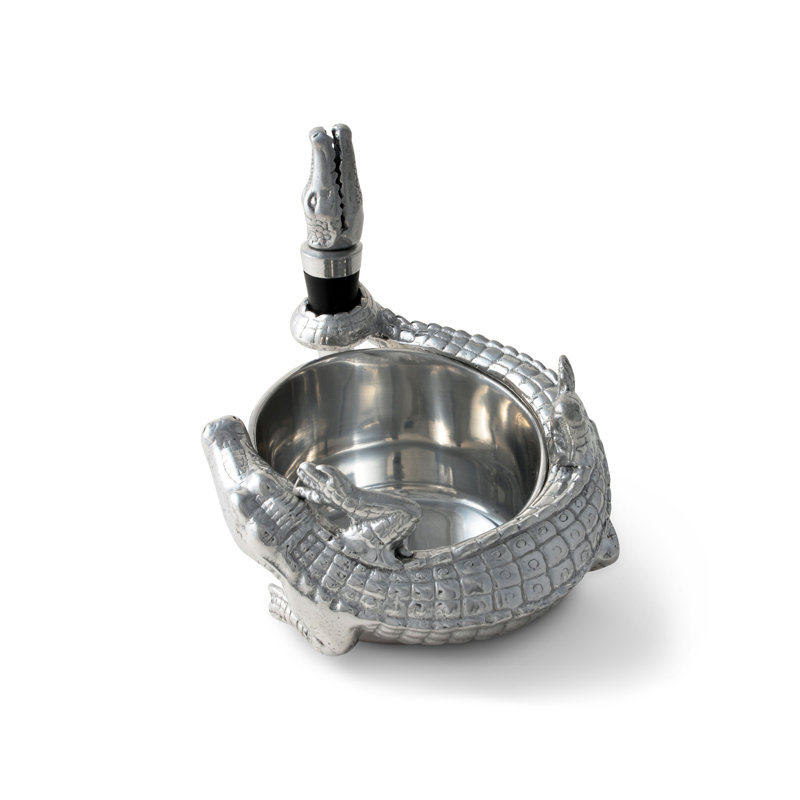 Alligator Aluminum Novelty Wine Coaster and Stopper Set