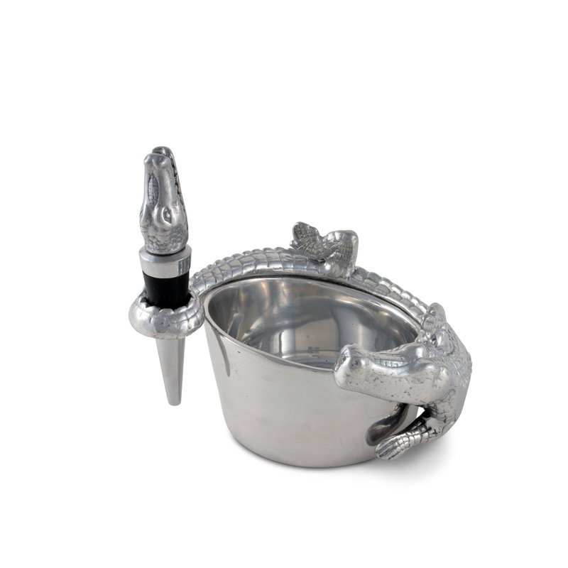 Alligator Aluminum Novelty Wine Coaster and Stopper Set