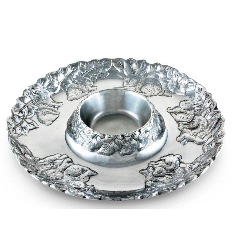 Handcrafted Aluminum Bunny Design Chips and Dip Platter