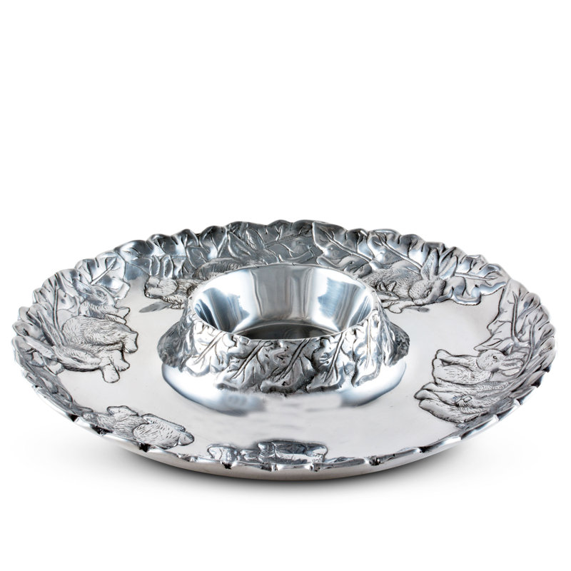 Handcrafted Aluminum Bunny Design Chips and Dip Platter