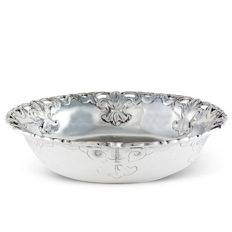 Arthur Court 12" Silver Aluminum Fleur De Lis Serving Bowl