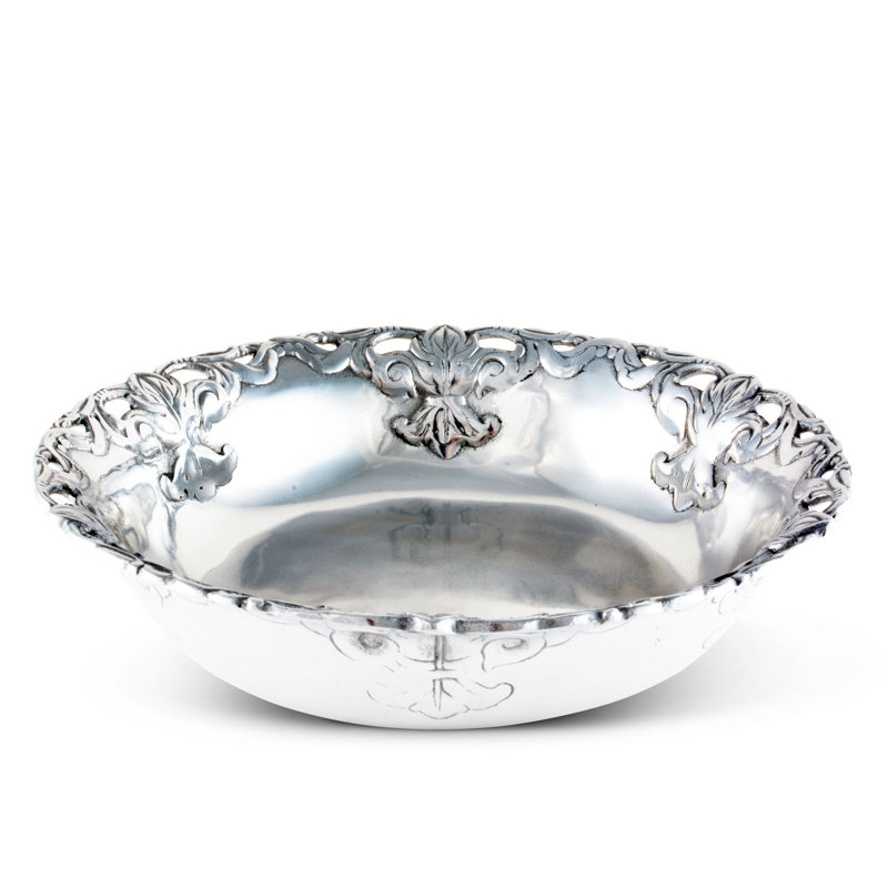 Arthur Court 12" Silver Aluminum Fleur De Lis Serving Bowl