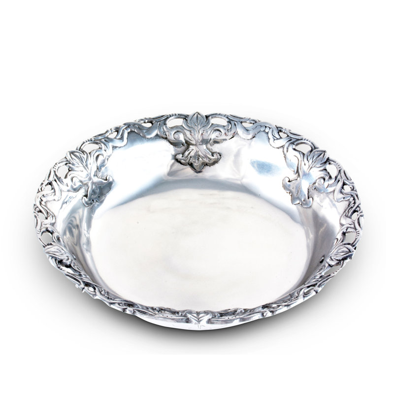 Arthur Court 12" Silver Aluminum Fleur De Lis Serving Bowl