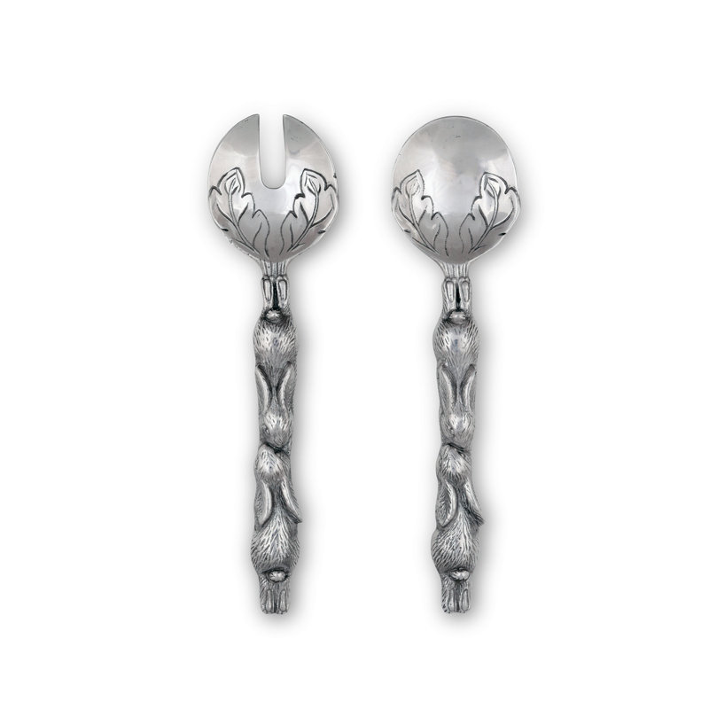 Silver Aluminum Bunny Salad Serving Set with Leaf Design