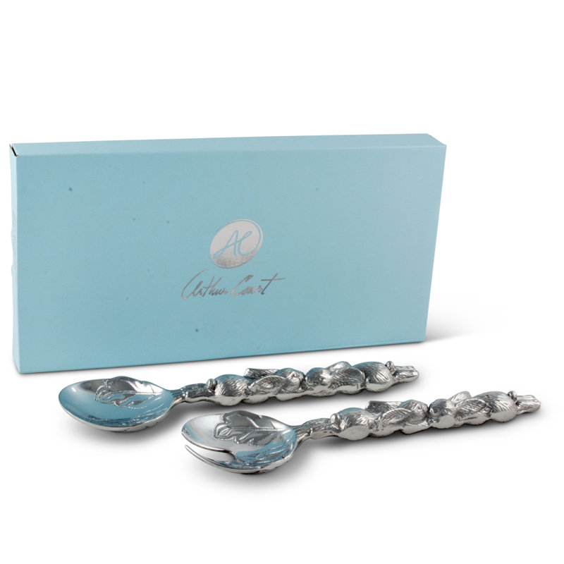 Silver Aluminum Bunny Salad Serving Set with Leaf Design