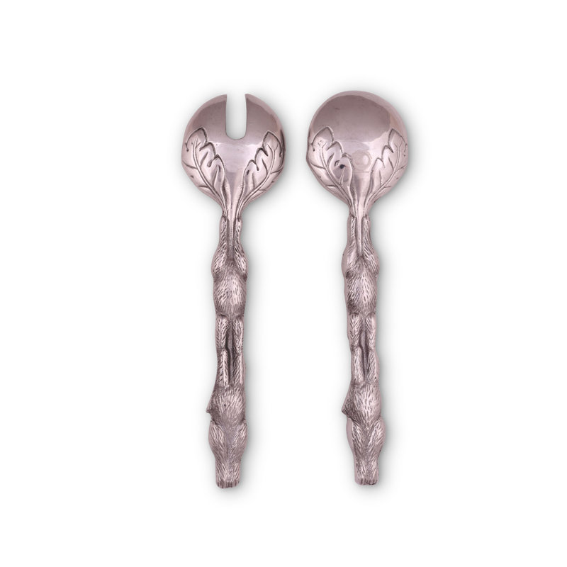 Silver Aluminum Bunny Salad Serving Set with Leaf Design