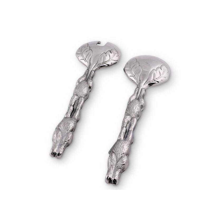 Silver Aluminum Bunny Salad Serving Set with Leaf Design