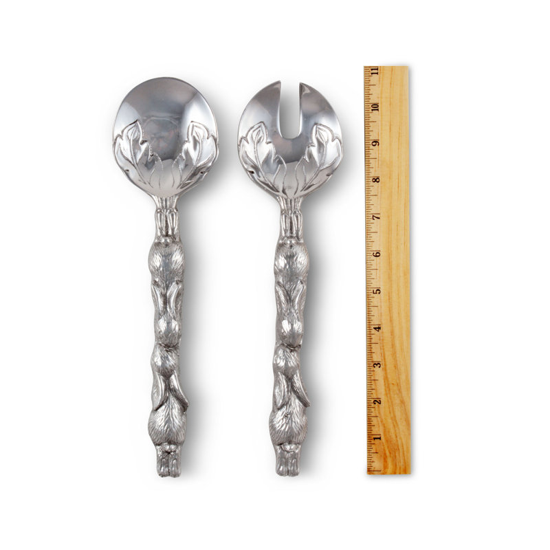 Silver Aluminum Bunny Salad Serving Set with Leaf Design